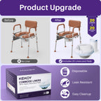 Kekoy Bedside Commode Chair with Padded Seat and Backrest, Commode Toilet with Liners for Adults, Seniors and Disabled, Adjustable Height, Includes Potty Bucket, Splash Guard, 400 lb Capacity