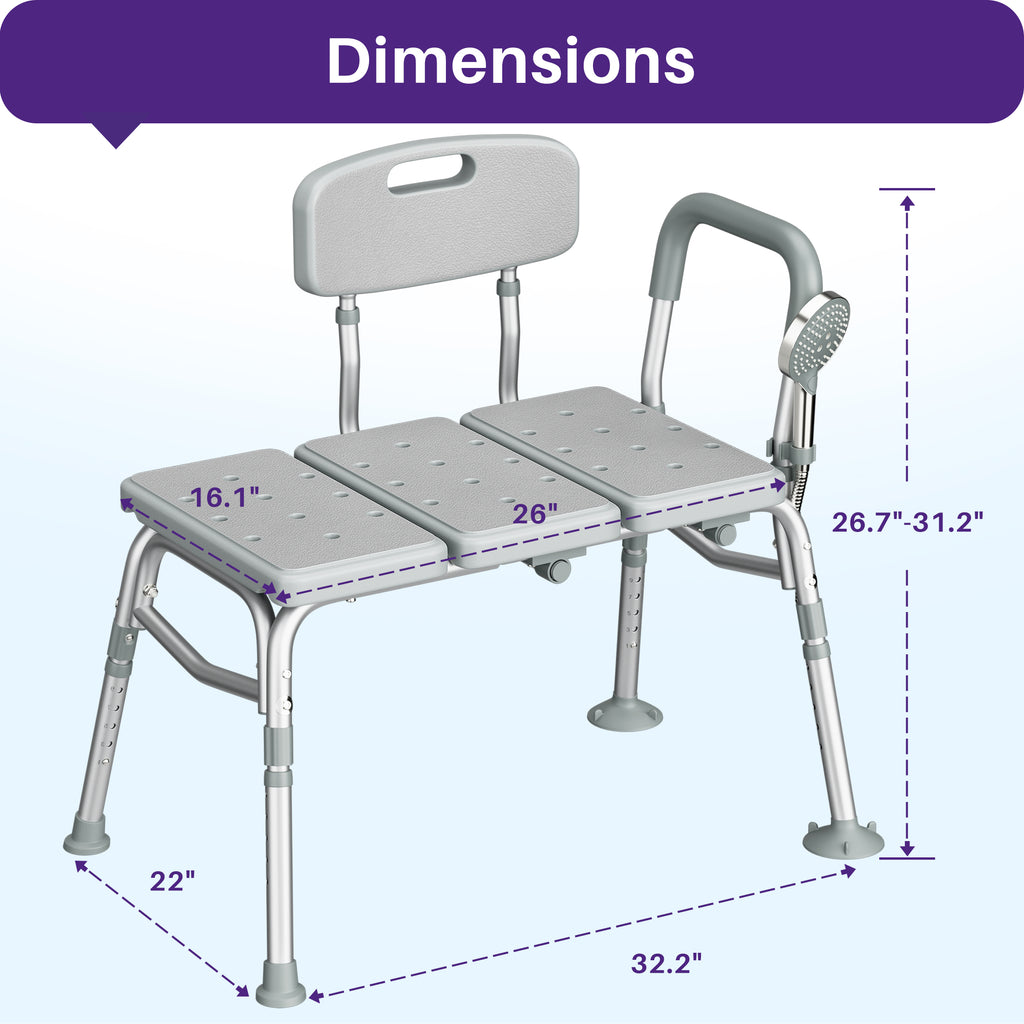 KEKOY Shower Transfer Bench for Bathtub 400LBs, FSA/HSA Eligible Tub Bath Shower Chair Seat, Height Adjustable Shower Stool for Elderly, Disabled, Grey