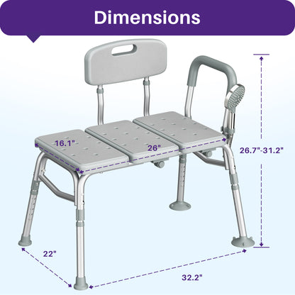 KEKOY Shower Transfer Bench for Bathtub 400LBs, FSA/HSA Eligible Tub Bath Shower Chair Seat, Height Adjustable Shower Stool for Elderly, Disabled, Grey