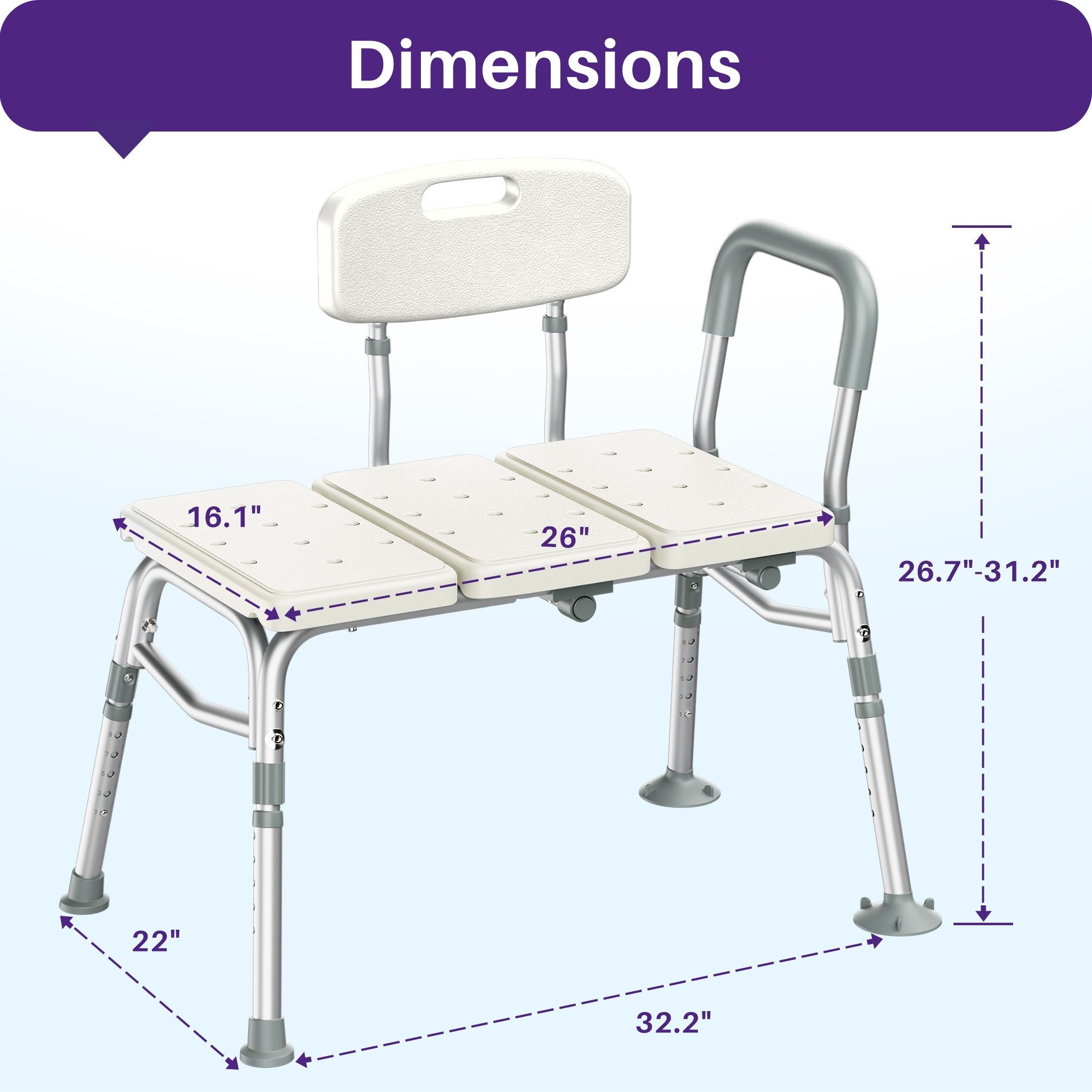 KEKOY Shower Transfer Bench for Bathtub 400LBs, FSA/HSA Eligible Tub Bath Shower Chair Seat, Height Adjustable Shower Stool for Elderly, Disabled, White