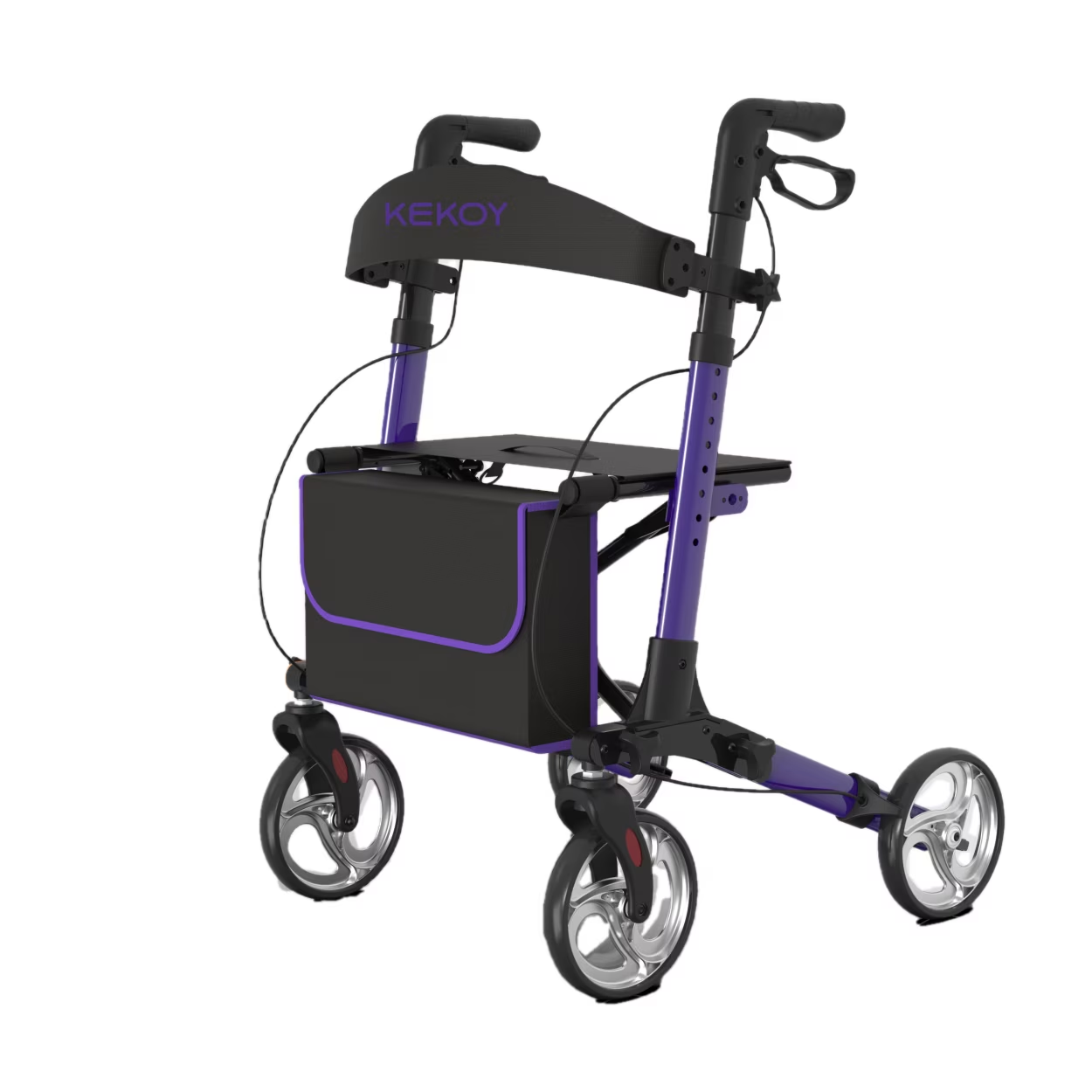 Kekoy Foldable Rollator Walkers for Seniors with Seat, 350 lb Capacity, with 8'' Big Wheels, Rolling Walker (Purple)