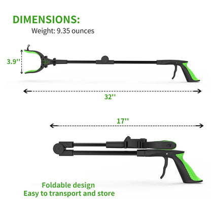 KEKOY 32" Foldable Reacher Grabber Tool with Light, FSA/HSA Eligible Trash Claw Grabber, Reaching Aid Tool for Trash Pick Up, Litter Picker, Green