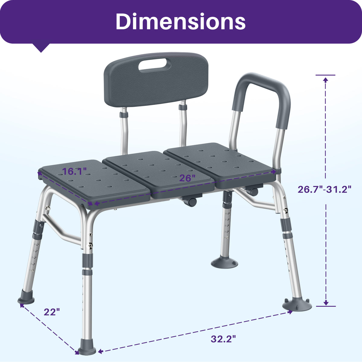 KEKOY Tub Transfer Bench for Bathtub and Showers, Adjustable Shower Bench, Bath Shower Chair Seat 400LBs for Elderly, Adults and Disabled