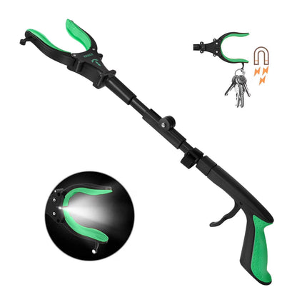 KEKOY 32" Foldable Reacher Grabber Tool with Light, FSA/HSA Eligible Trash Claw Grabber, Reaching Aid Tool for Trash Pick Up, Litter Picker, Green