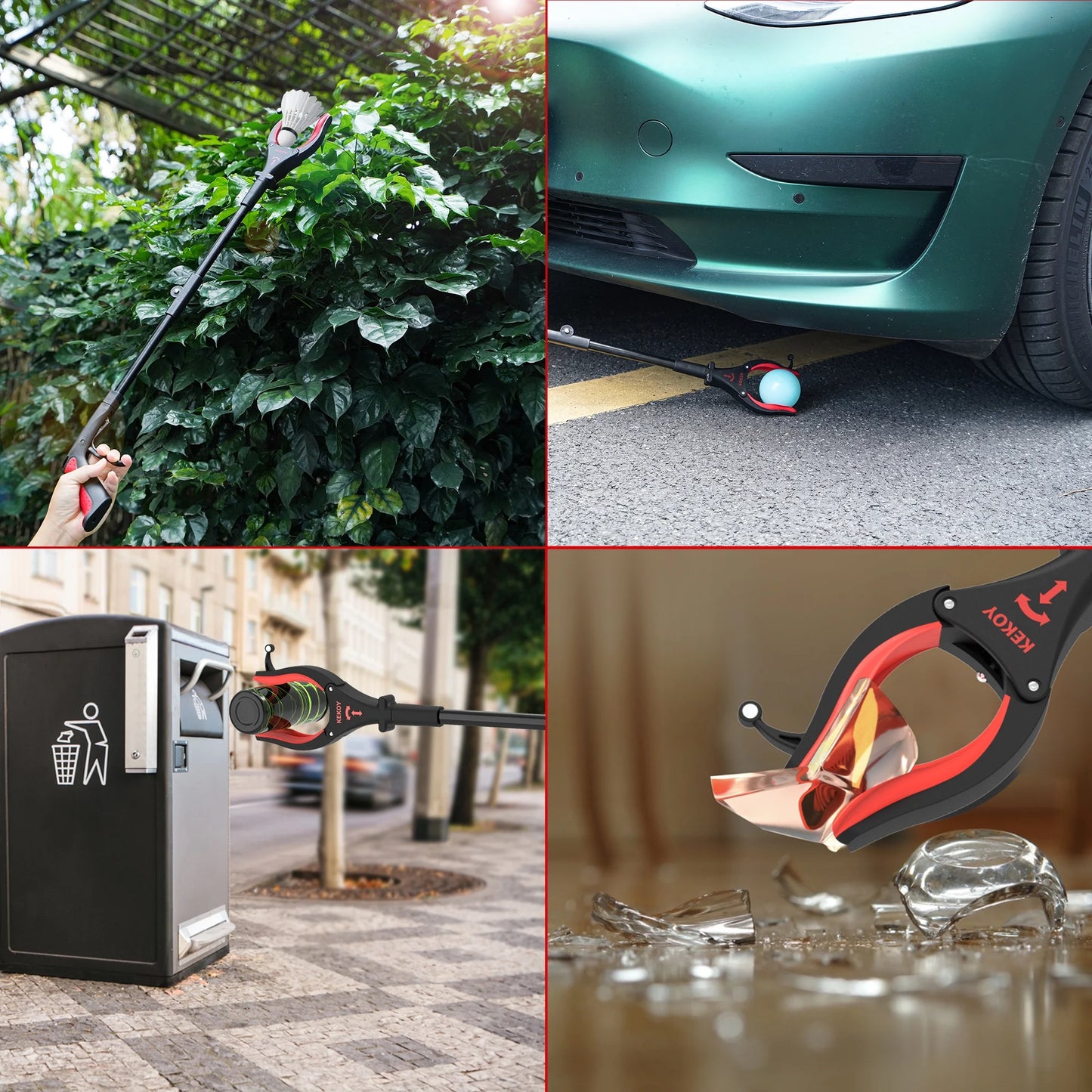 KEKOY 32 Inch Grabber Reacher Tool, Foldable Grabber with Light, Extra Long Grabbers for Elderly Grab It Reaching Tool, Trash Pick up Stick, Picker Upper Heavy Duty, Red