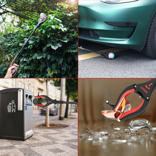 KEKOY 32 Inch Grabber Reacher Tool, Foldable Grabber with Light, Extra Long Grabbers for Elderly Grab It Reaching Tool, Trash Pick up Stick, Picker Upper Heavy Duty, Red