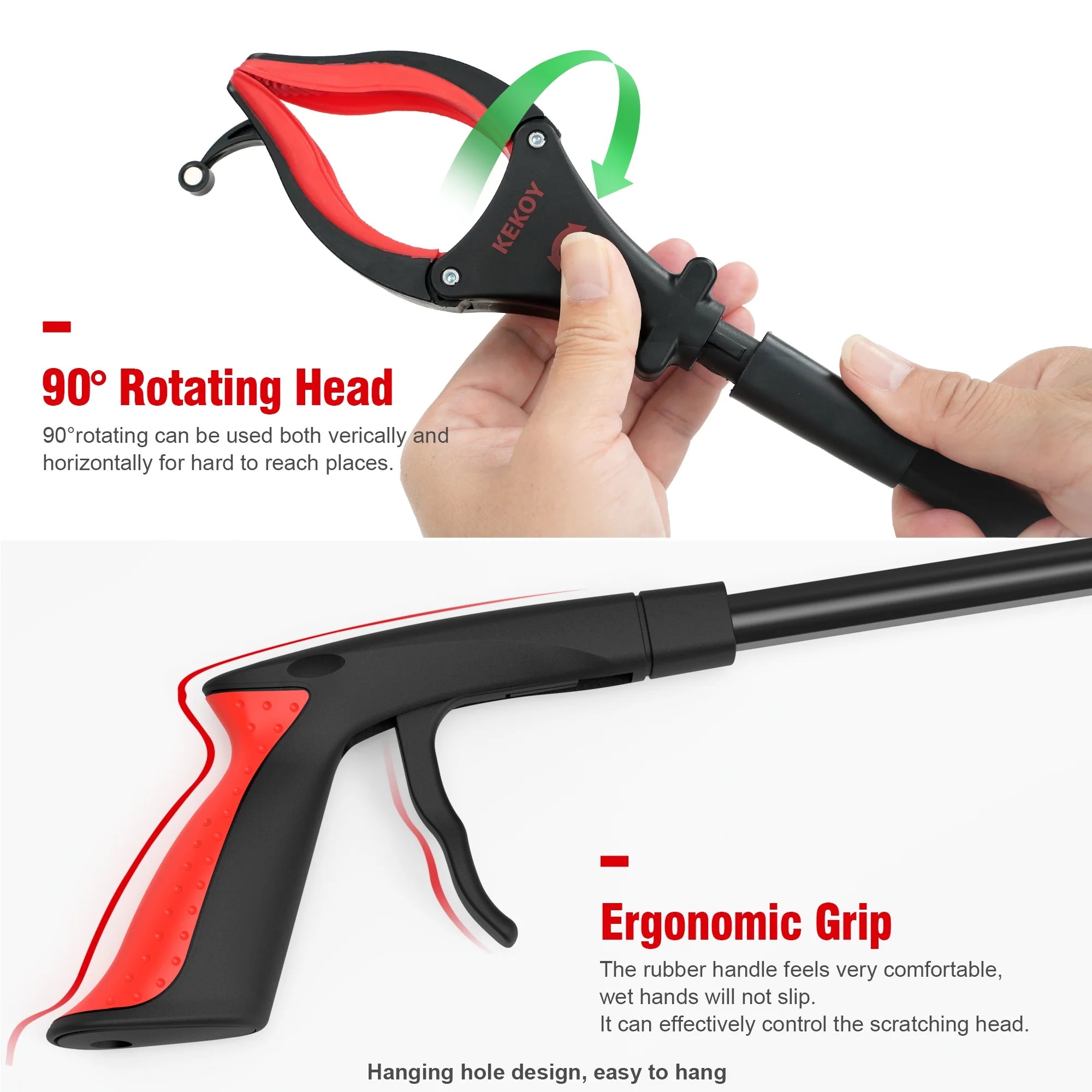 KEKOY 32 Inch Grabber Reacher Tool, Foldable Grabber with Light, Extra Long Grabbers for Elderly Grab It Reaching Tool, Trash Pick up Stick, Picker Upper Heavy Duty, Red