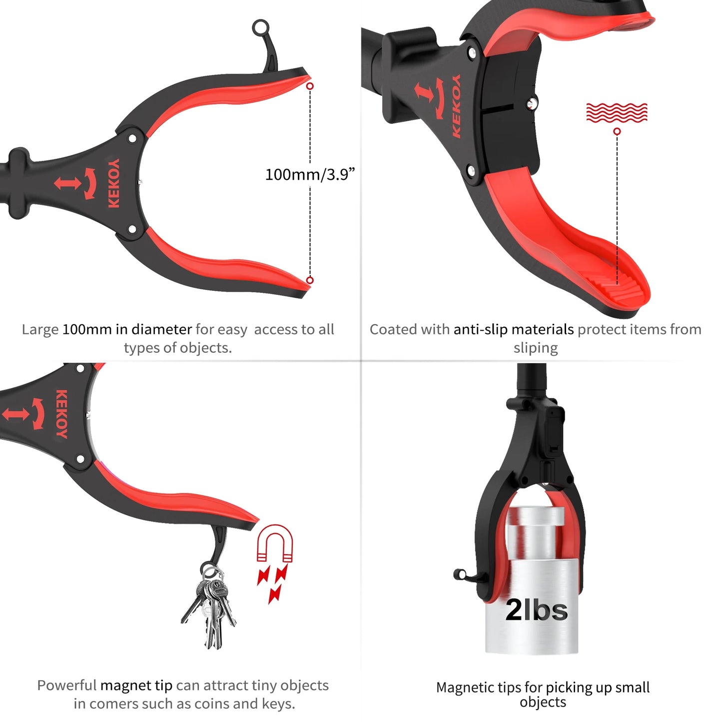 KEKOY 32 Inch Grabber Reacher Tool, Foldable Grabber with Light, Extra Long Grabbers for Elderly Grab It Reaching Tool, Trash Pick up Stick, Picker Upper Heavy Duty, Red