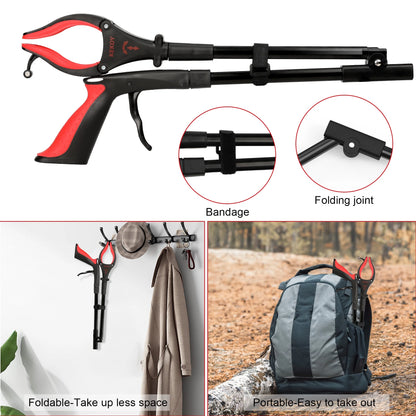 KEKOY 32 Inch Grabber Reacher Tool, Foldable Grabber with Light, Extra Long Grabbers for Elderly Grab It Reaching Tool, Trash Pick up Stick, Picker Upper Heavy Duty, Red