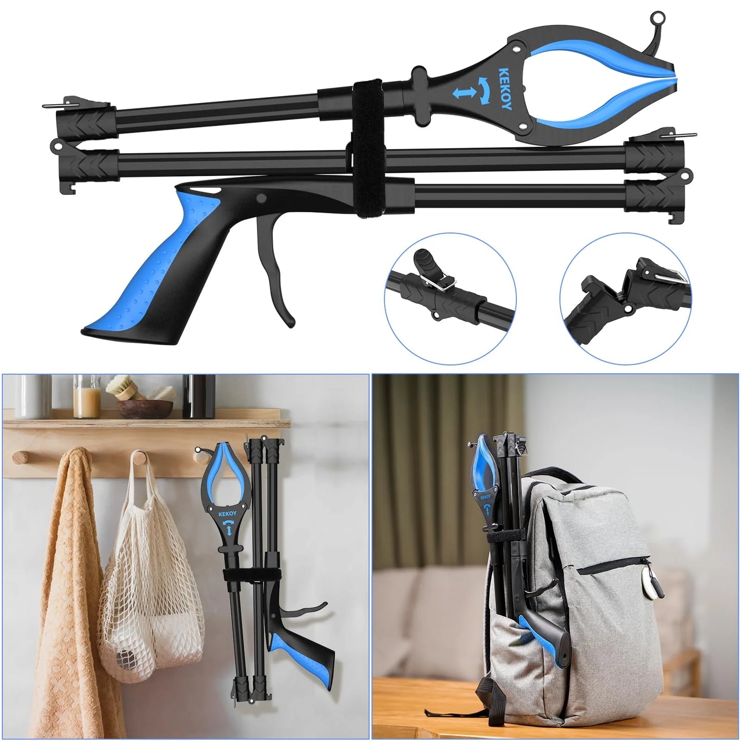 KEKOY Grabber Reaching Tool, FSA/HSA Eligible 2 Pack 32" Foldable Trash Pickup Reacher for The Disabled, Blue
