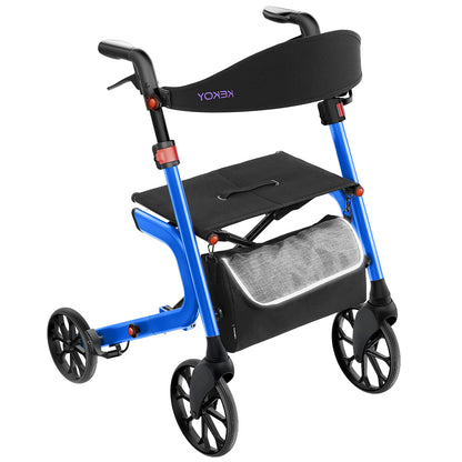 Kekoy Heavy-Duty Rollator Walker with Seat for Seniors – 500 lbs Walker for Seniors, Extra-Wide 19.5" Seat, Reinforced K-Frame, 10" TPR All-Terrain Wheels, Hidden Brake Cables, 8-Level Adjustable Height, Blue