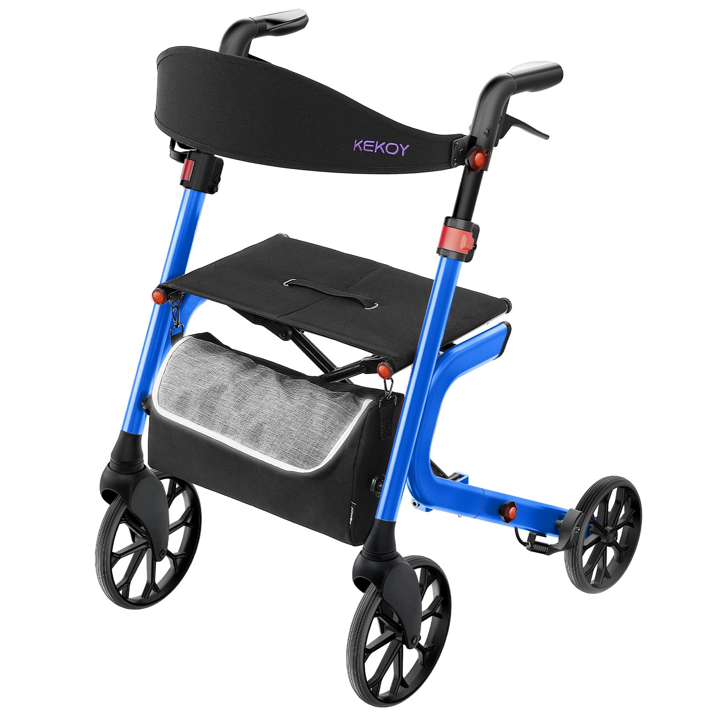 Kekoy Rollator Walker with Seat for Seniors – Foldable Walker for Seniors 400 lbs, Reinforced K-Frame, Hidden Brake Cables, 10" TPR All-Terrain Wheels, 8-Level Adjustable Height, Soft Cushioned Seat, Blue