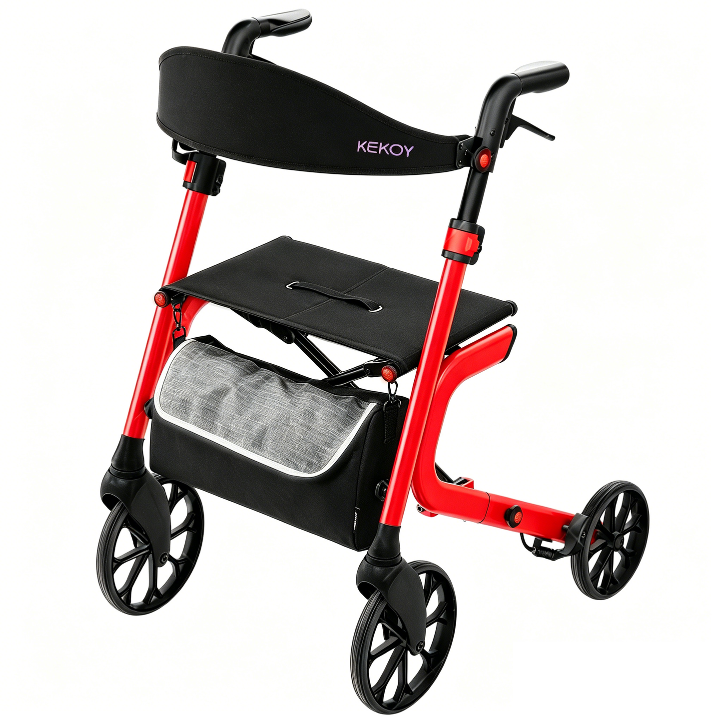 Kekoy Rollator Walker with Seat for Seniors – Foldable Walker for Seniors 400 lbs, Reinforced K-Frame, Hidden Brake Cables, 10" TPR All-Terrain Wheels, 8-Level Adjustable Height, Soft Cushioned Seat, Red