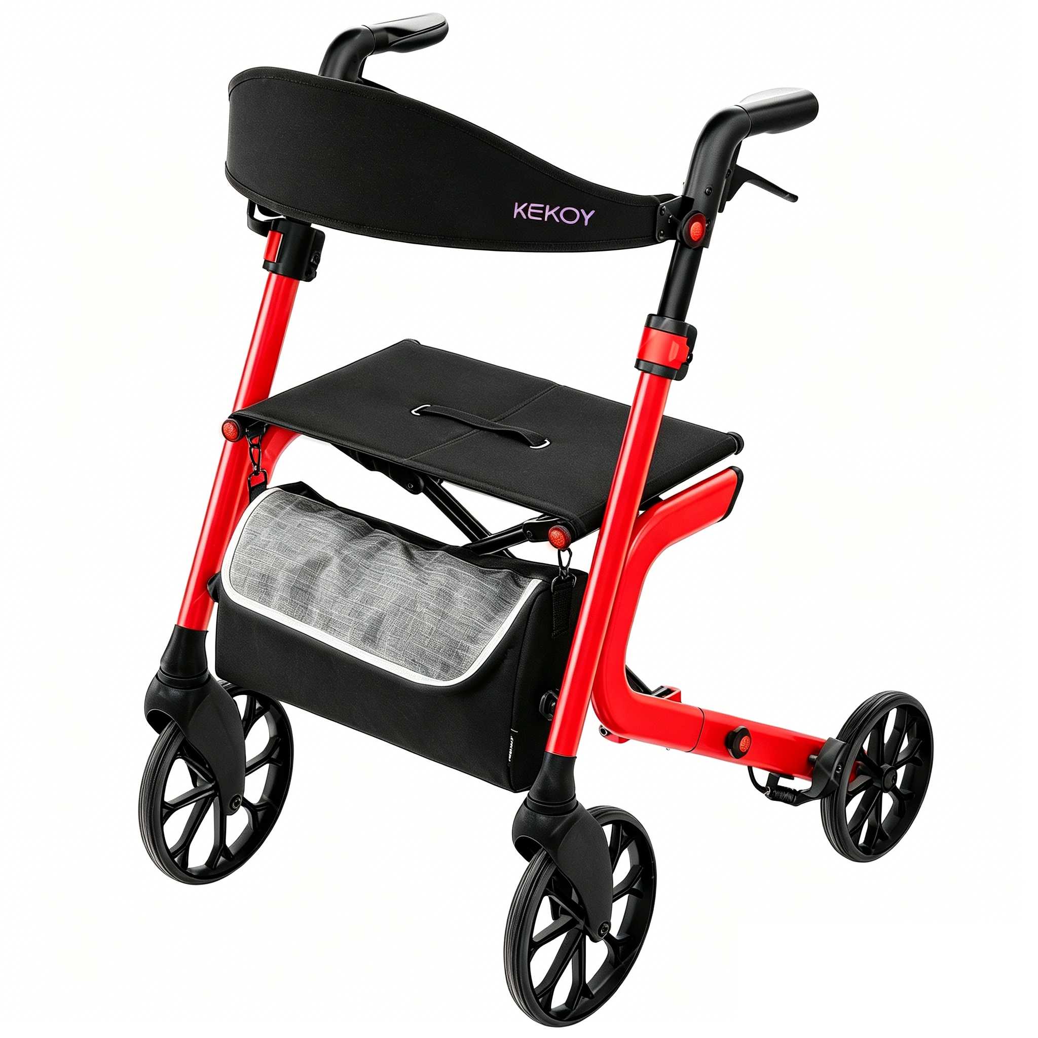 KEKOY Rollator Walker with Seat for Seniors, Walkers for Seniors with Seat, 400 lbs, K-Frame Reinforced, Hidden Brake Cables, 10" TPR All-Terrain Wheels, 8-Level Adjustable Height, Foldable, Red