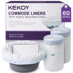 Kekoy Commode Liners with Absorbent Pads 60 Pack, Bedside Commode Liners, Unscented Commode Bags, Disposable Potty Liners Universal Fit for Home & Hospita