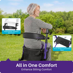 KEKOY Walkers for Seniors Foldable Mobility Rollator with Seat 350 lb, Adjustable Handles and Backrest Height, Adult Aluminum Rolling Walker, 8" Big Wheels, Purple