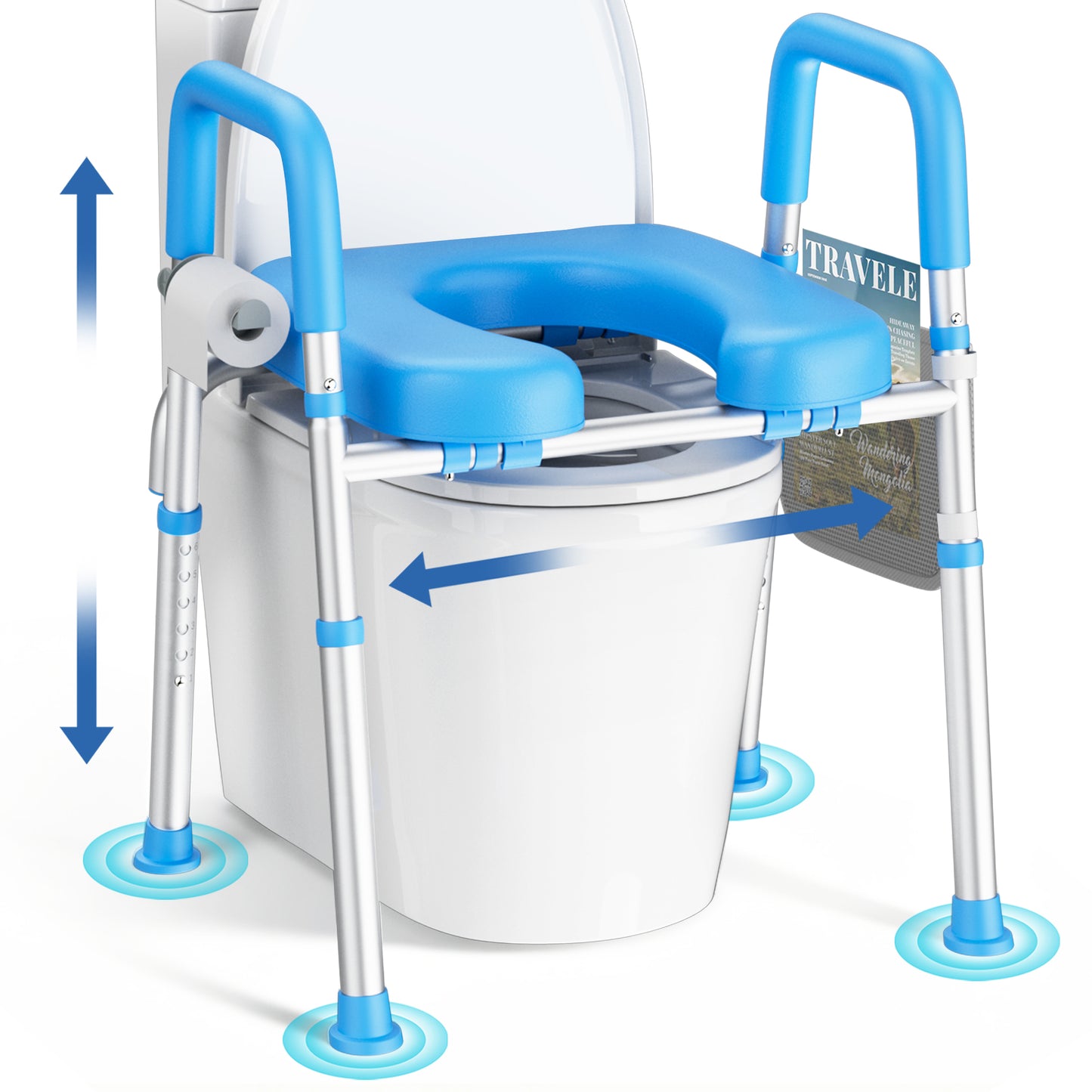 Toilet Seat Riser for Seniors, Raised Toilet Seat with Handles, Adjustable Height & Width, Handicap Elevated Toilet Seat, Fit Any Toilet