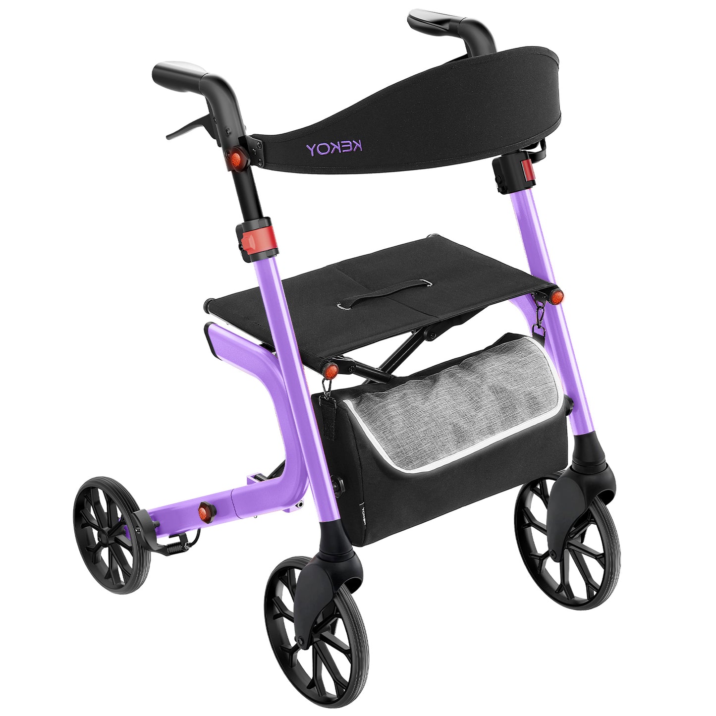 Kekoy Heavy-Duty Rollator Walker with Seat for Seniors – 500 lbs Walker for Seniors, Extra-Wide 19.5" Seat, Reinforced K-Frame, 10" TPR All-Terrain Wheels, Hidden Brake Cables, 8-Level Adjustable Height, Purple