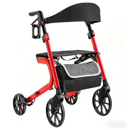 Kekoy Heavy-Duty Rollator Walker with Seat for Seniors – 500 lbs Walker for Seniors, Extra-Wide 19.5" Seat, Reinforced K-Frame, 10" TPR All-Terrain Wheels, Hidden Brake Cables, 8-Level Adjustable Height, Red