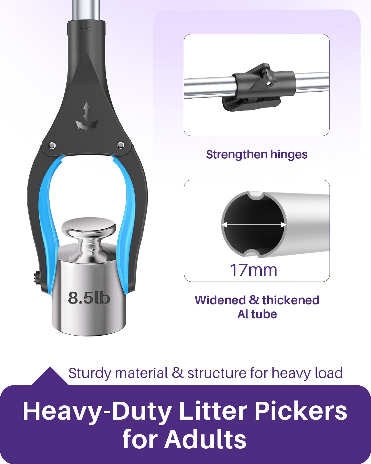 Pro 40-inch Reacher Grabber Pickup Tool 2 Pack, Foldable Grabbers for Seniors Heavy Duty Pick Up Trash Stick with Anti-Slip 360° Rotating Jaw, 4" Wide Extended Weed Gripper Claw with Magnet