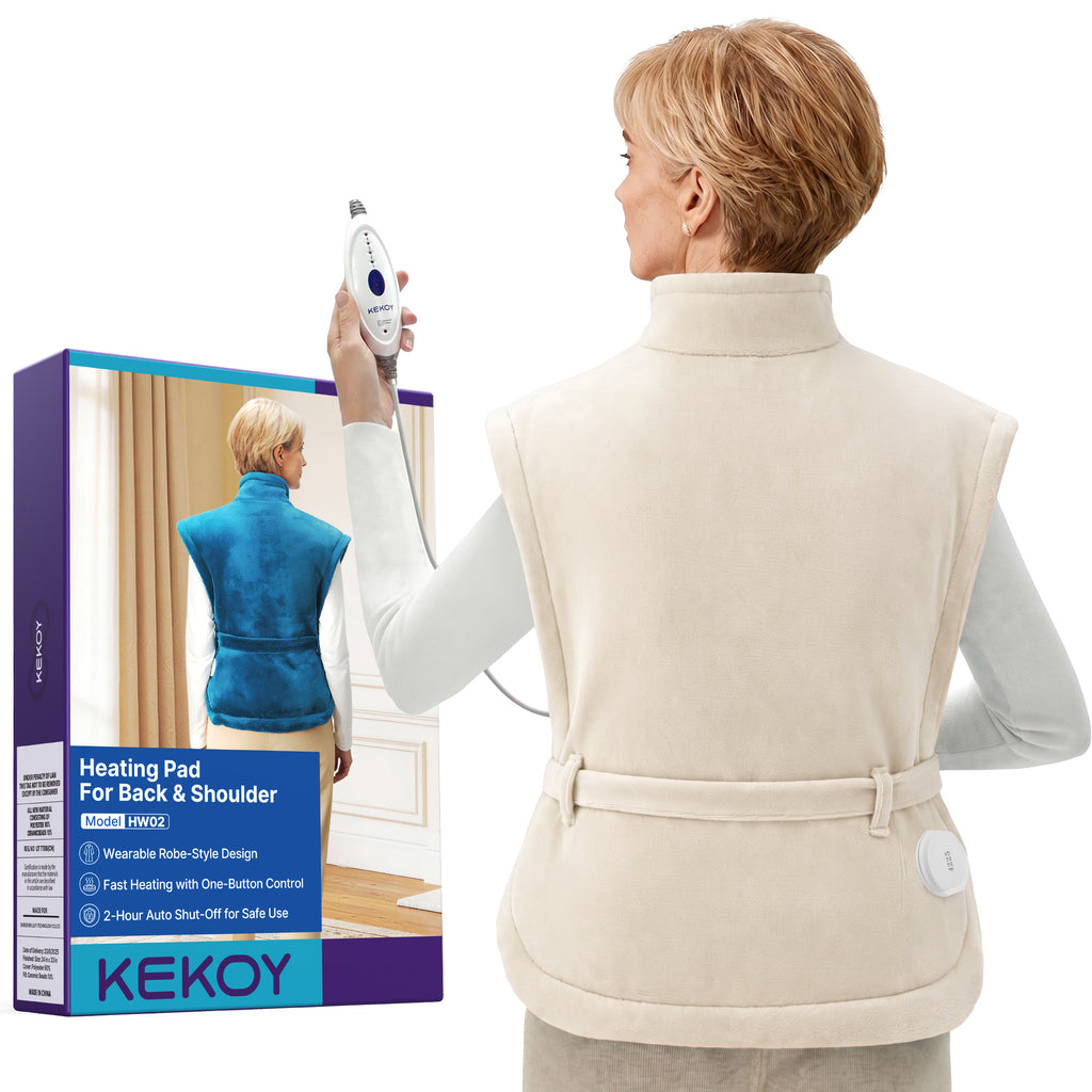 KEKOY Large Heating Pad for Back Pain Relief, Large 24"x33" Fast-Heating Pad for Neck and Shoulders with Auto Shut-Off, Soft & Machine Washable, Oatmeal