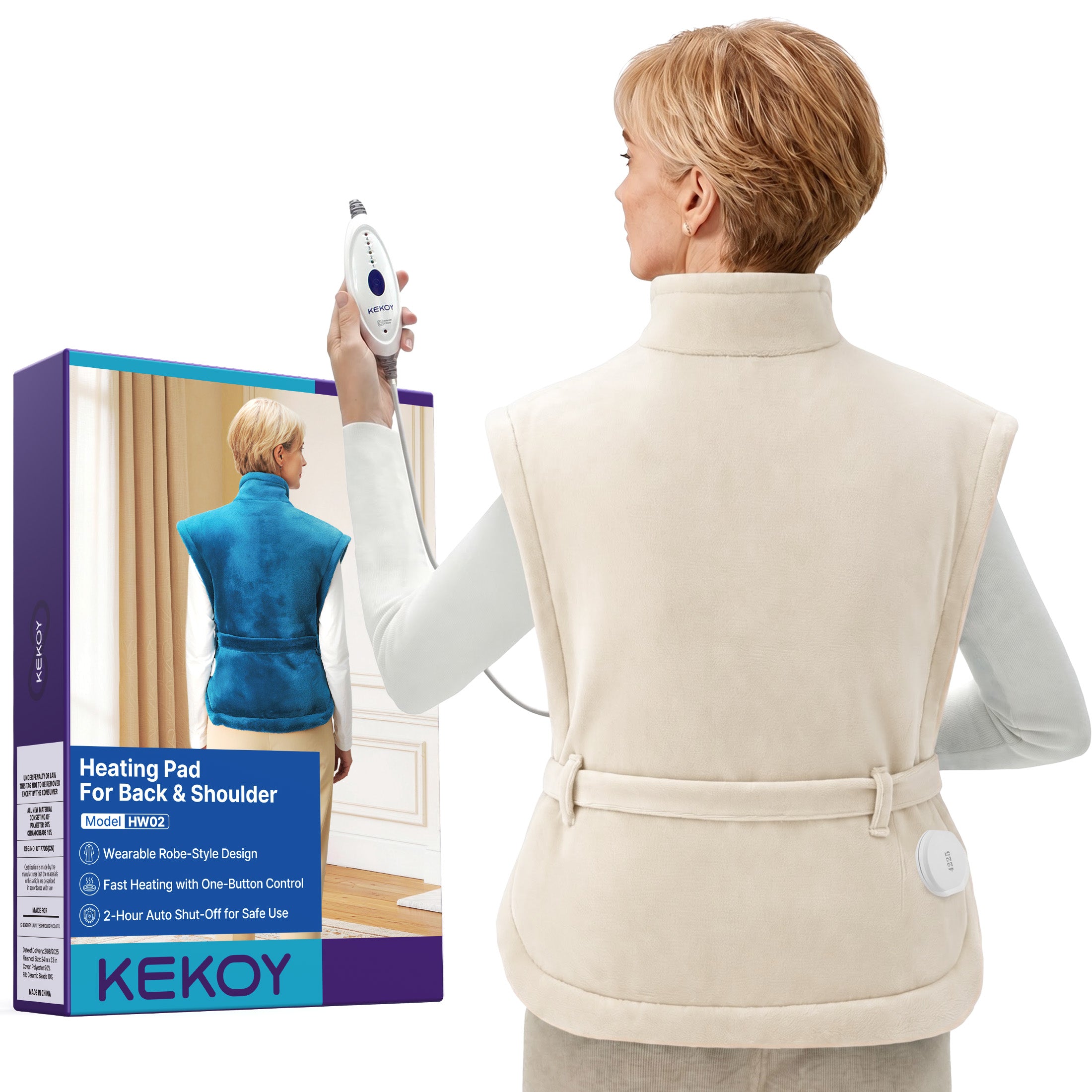 KEKOY Large Heating Pad for Back Pain Relief, Large 24"x33" Fast-Heating Pad for Neck and Shoulders with Auto Shut-Off, Soft & Machine Washable, Oatmeal