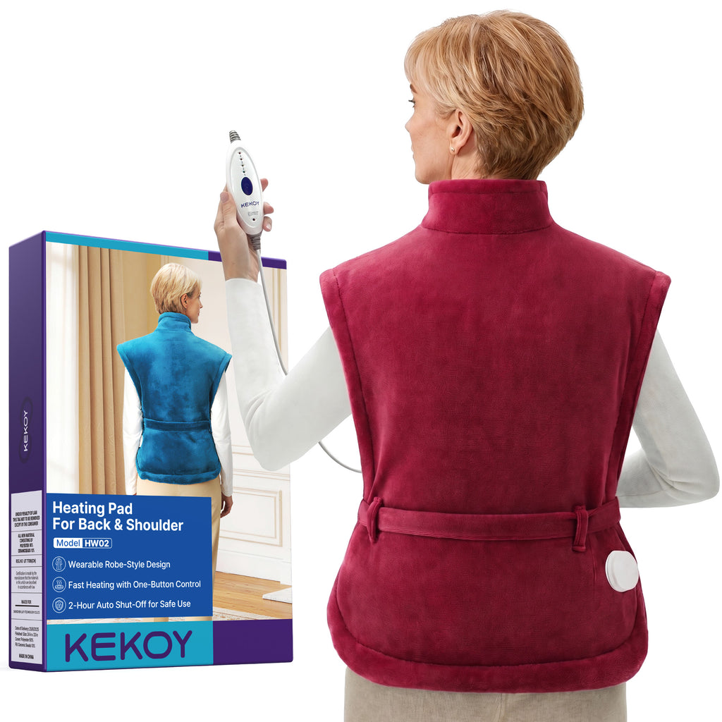 KEKOY Large Heating Pad for Back Pain Relief, Large 24"x33" Fast-Heating Pad for Neck and Shoulders with Auto Shut-Off, Soft & Machine Washable, Burgundy