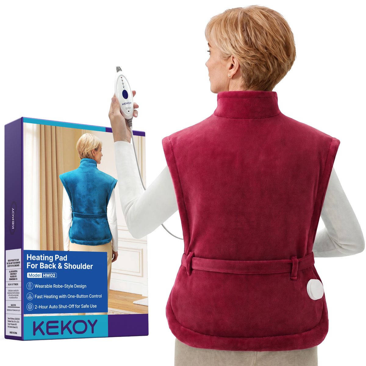 KEKOY Large Heating Pad for Back Pain Relief, Large 24"x33" Fast-Heating Pad for Neck and Shoulders with Auto Shut-Off, Soft & Machine Washable, Burgundy
