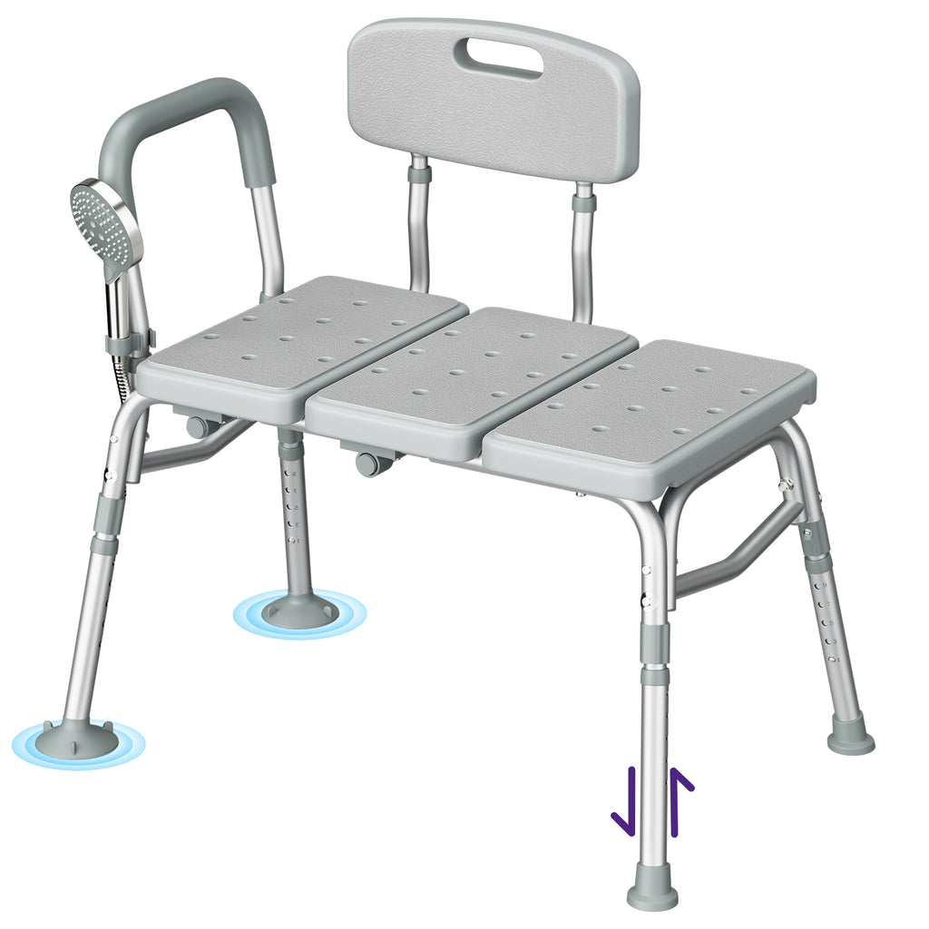KEKOY Shower Transfer Bench for Bathtub 400LBs, FSA/HSA Eligible Tub Bath Shower Chair Seat, Height Adjustable Shower Stool for Elderly, Disabled, Grey