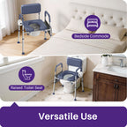 Kekoy Bedside Commode Chair with Padded Seat and Backrest, Aluminum Commode Toilet for Adults, Seniors, Disabled, Adjustable Height, Includes Potty Bucket & Splash Guard, 400lbs Capacity