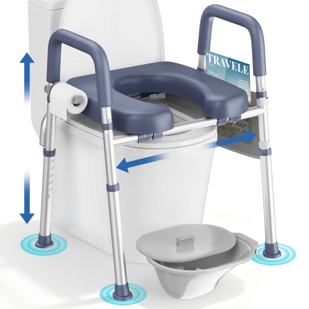 KEKOY Adjustable Tiolet Seat Riser for Seniors，Raised Toilet Seat with Handles and Padded Seat , FSA HSA Eligible 400lb Easy Assembly Elevated Toilet Risers