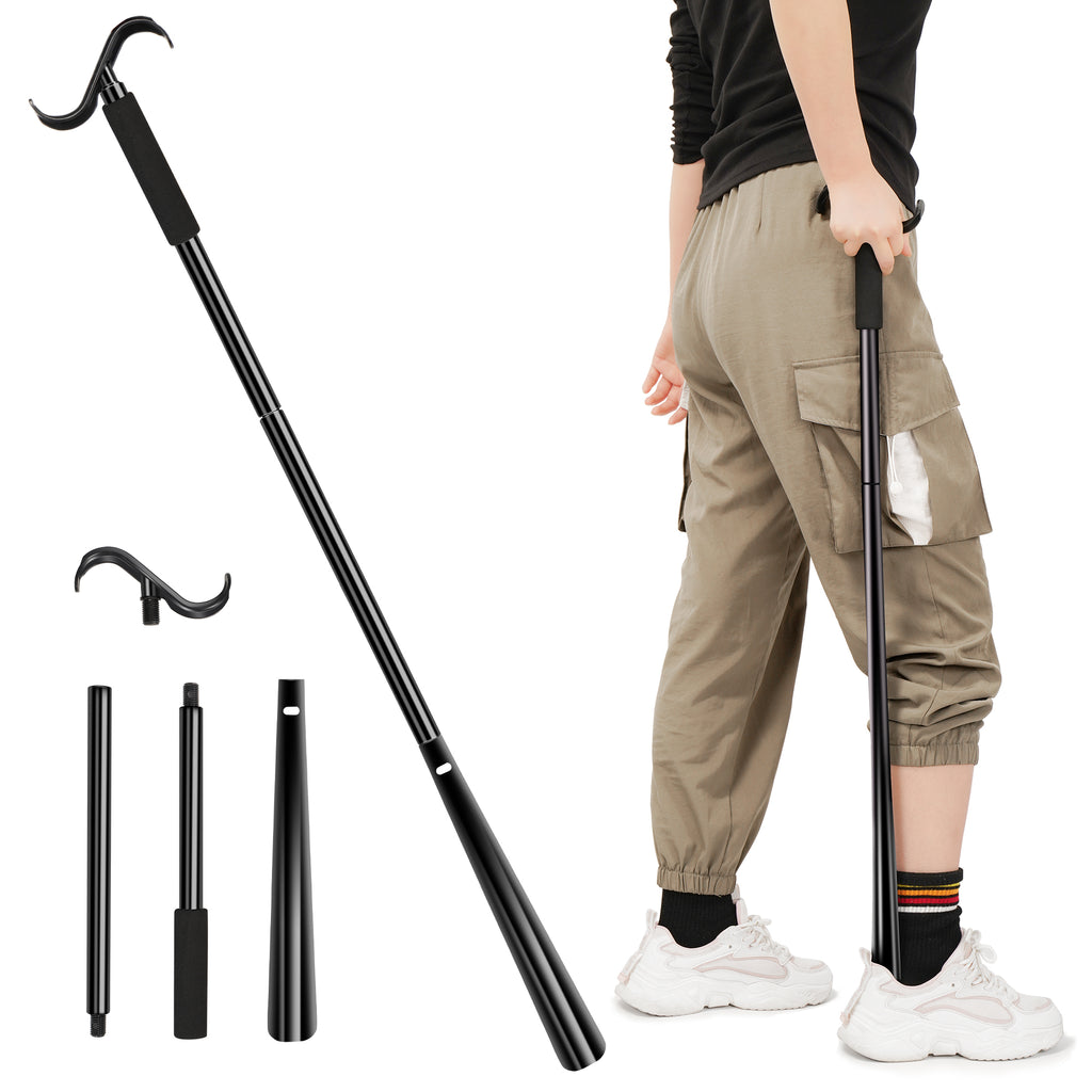 KEKOY 35" Detachable Shoe Horn with Long Handle, 3 in 1 Long Shoe Horn for Seniors with Sock Remover, Extra Long Dressing Stick Aid with Foam Handles