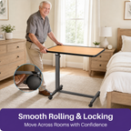 KEKOY Overbed Table with Wheels, One-Touch Height Adjustable Rolling Hospital Bedside Table, Stable Bed Tray for Eating, Reading, Elderly Home Care and Hospital Use