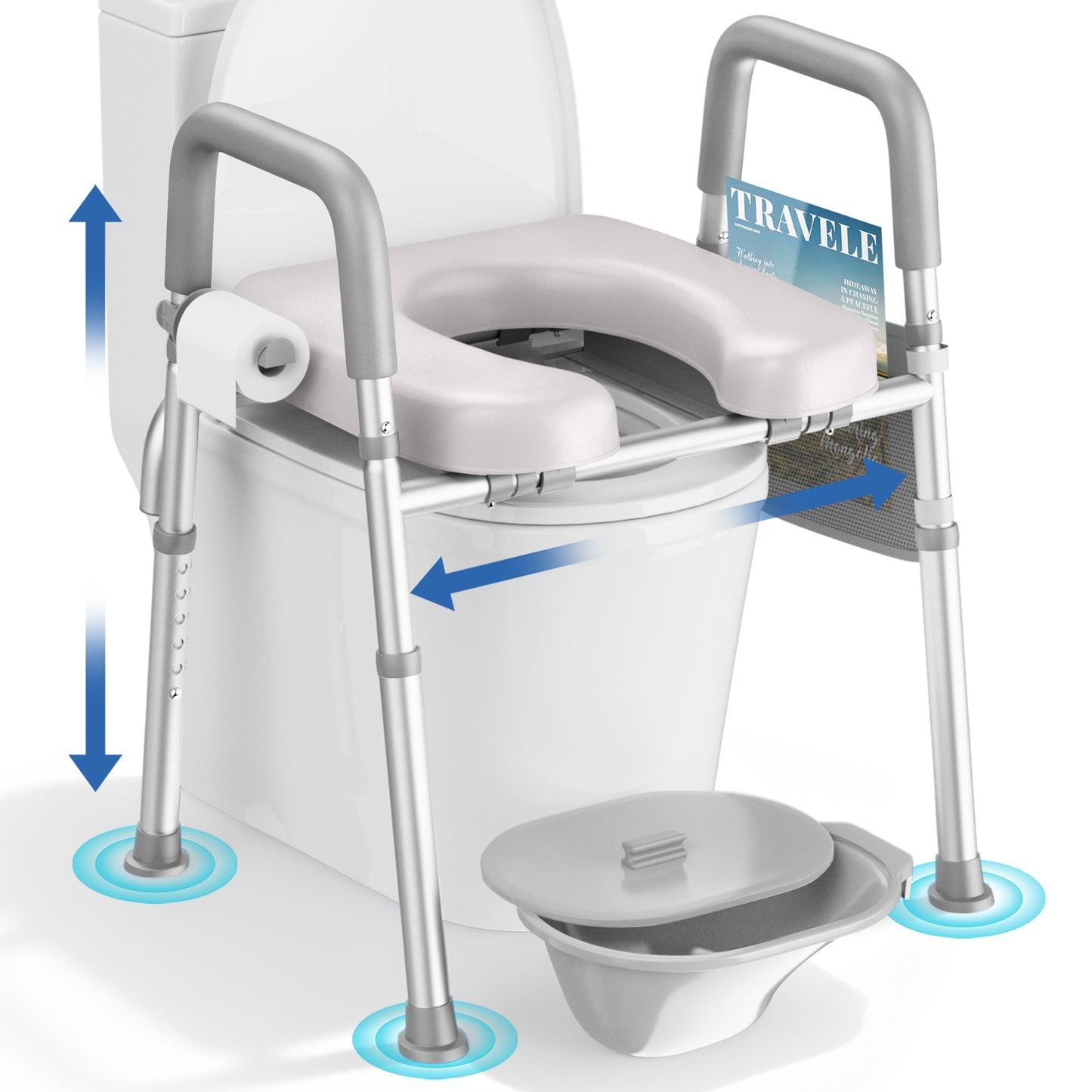 KEKOY Adjustable Tiolet Seat Riser for Seniors，Raised Toilet Seat with Handles and Padded Seat , FSA HSA Eligible 400lb Easy Assembly Elevated Toilet Risers