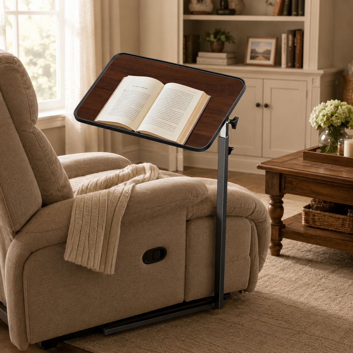KEKOY Overbed Table with Wheels, 90° Tilting Tabletop and Adjustable Height, Rolling Hospital Bedside Table for Reading, Laptop Work and Post-Surgery Recovery