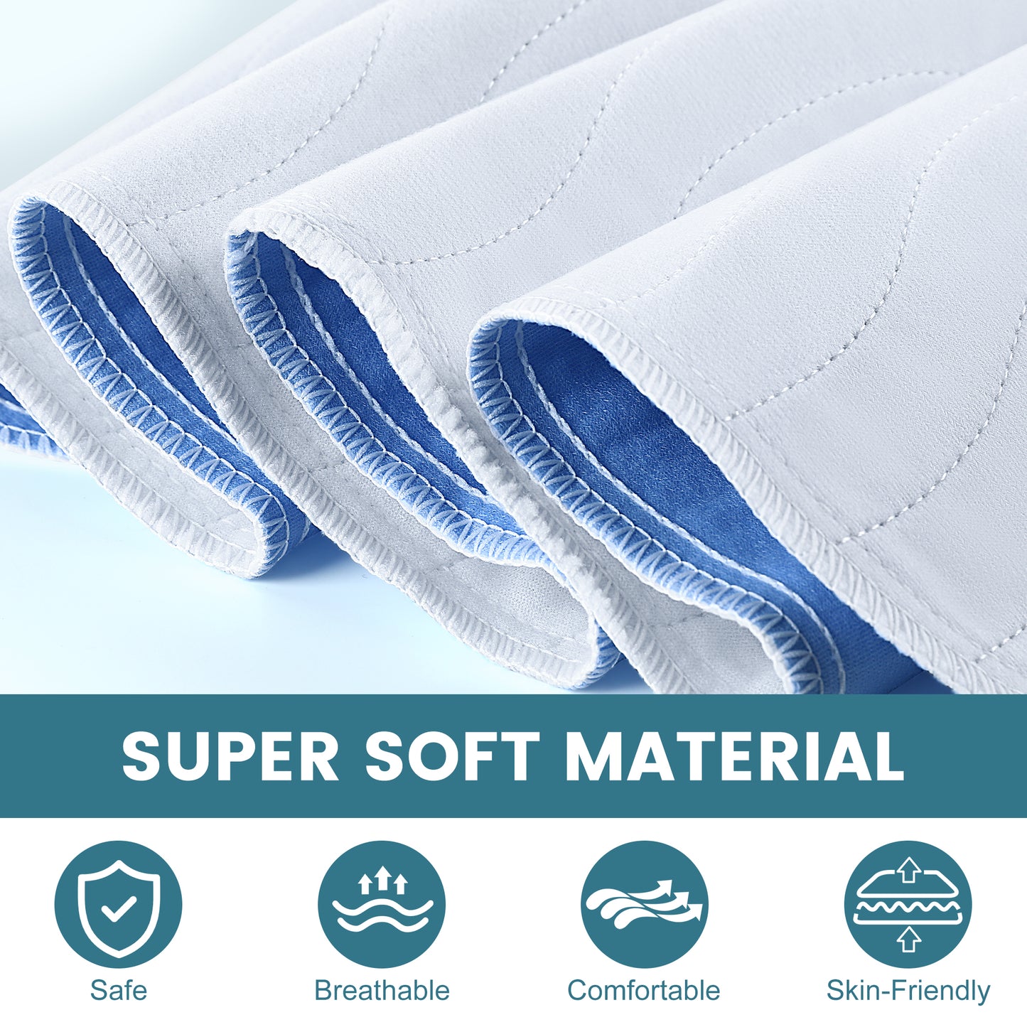 KEKOY 3 Pack Washable Bed Pads for Incontinence Reusable, 4 Layer Waterproof Absorbent Incontinence Bed Pads, Pee Pads for Adults, Dogs, Pets, 18*24"