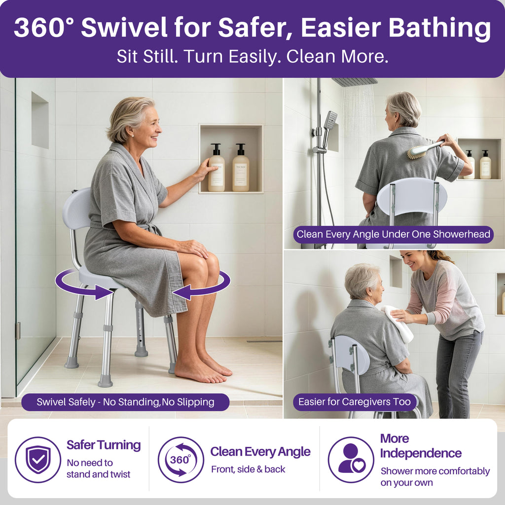 Kekoy Swivel Shower Chair, 360° Rotating Shower Seat with Backrest for Elderly and Disabled, Height Adjustable Tub Bench for Inside Shower Stool & Bath Tub Seat for Narrow Space