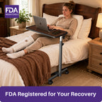 KEKOY Overbed Table with Wheels, 90° Tilting Tabletop and Adjustable Height, Rolling Hospital Bedside Table for Reading, Laptop Work and Post-Surgery Recovery