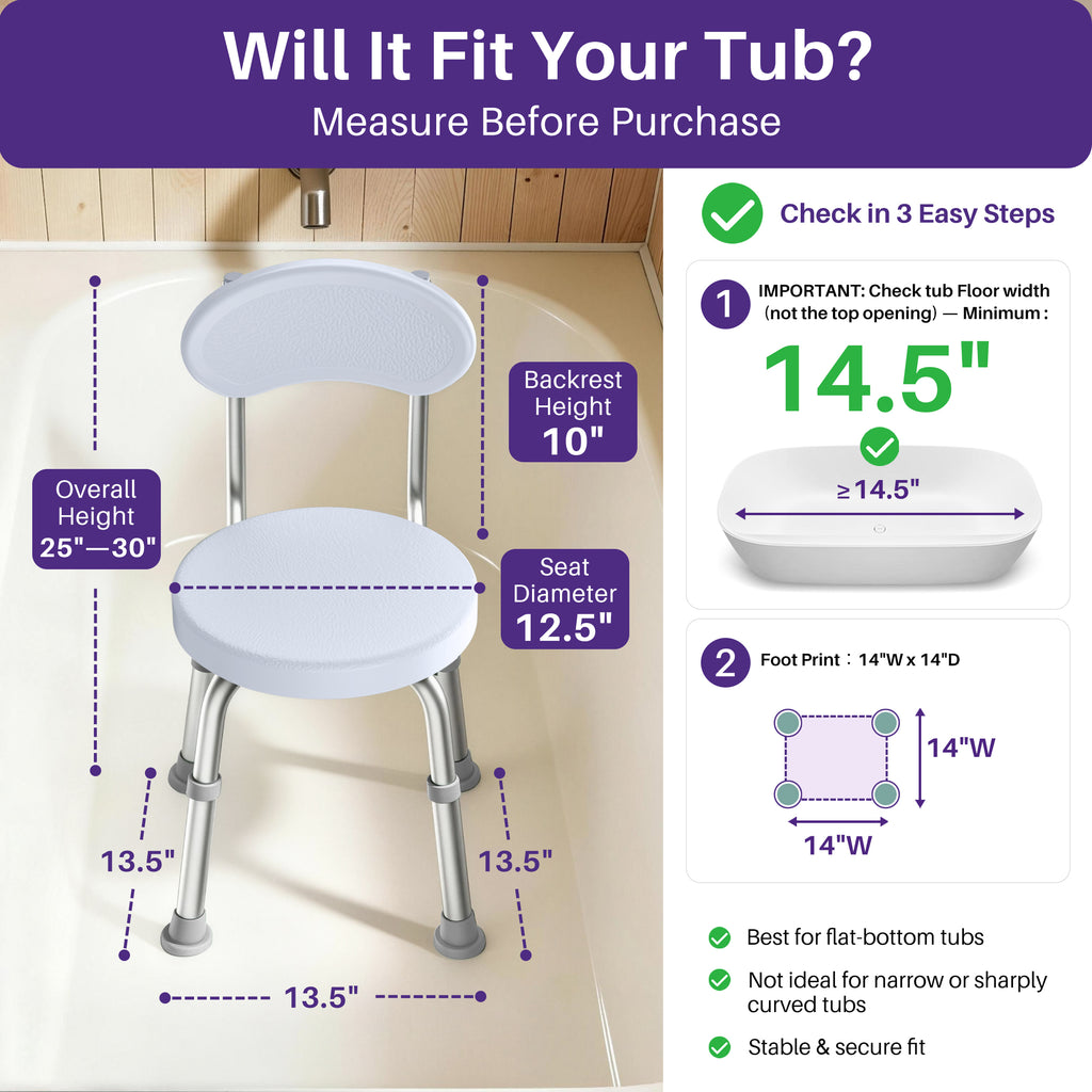 Kekoy Swivel Shower Chair, 360° Rotating Shower Seat with Backrest for Elderly and Disabled, Height Adjustable Tub Bench for Inside Shower Stool & Bath Tub Seat for Narrow Space