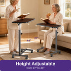 KEKOY Overbed Table with Wheels, 90° Tilting Tabletop and Adjustable Height, Rolling Hospital Bedside Table for Reading, Laptop Work and Post-Surgery Recovery