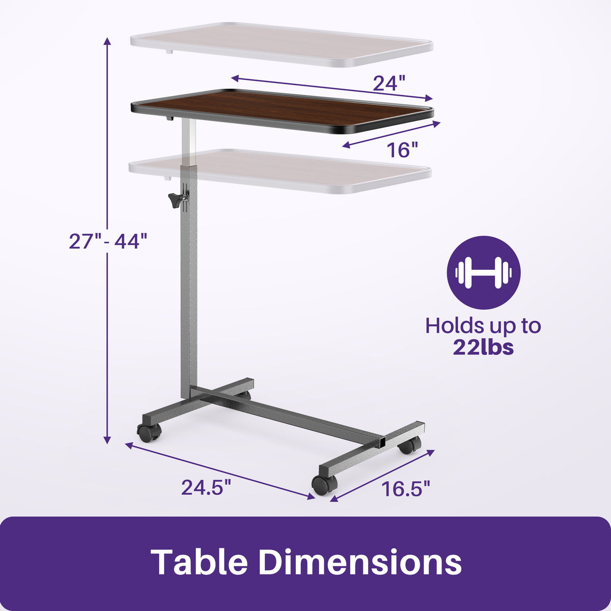 KEKOY Overbed Table with Wheels, 90° Tilting Tabletop and Adjustable Height, Rolling Hospital Bedside Table for Reading, Laptop Work and Post-Surgery Recovery
