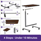 KEKOY Overbed Table with Wheels, 90° Tilting Tabletop and Adjustable Height, Rolling Hospital Bedside Table for Reading, Laptop Work and Post-Surgery Recovery