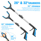 KEKOY 2-Pack 32" and 26" Grabber Reacher with 360° Rotating Jaw, Mobility Aids Reaching Assist Tool