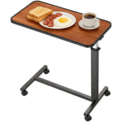 KEKOY Overbed Table with Wheels, Pneumatic Height Adjustable Bedside Table for Bed for Elderly, Rolling Bed Tray Table for Eating & Reading, Stable Support for Hospital and Home Care