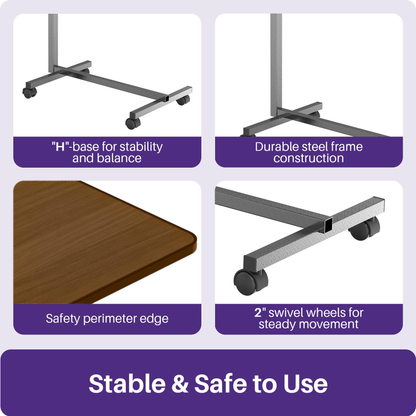 KEKOY Overbed Table for Elderly, Adjustable Overbed Bedside Table with Wheels, Tilt Table for Home and Hospital Use, Smooth Rolling, Stable Support Design