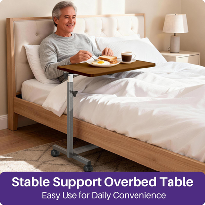 KEKOY Overbed Table for Elderly, Adjustable Overbed Bedside Table with Wheels, Tilt Table for Home and Hospital Use, Smooth Rolling, Stable Support Design