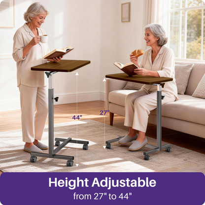 KEKOY Overbed Table for Elderly, Adjustable Overbed Bedside Table with Wheels, Tilt Table for Home and Hospital Use, Smooth Rolling, Stable Support Design