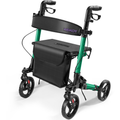 Kekoy Foldable Mobility Rollator Walkers for Seniors with Seat 350 lb, Adjustable Handles and Backrest Height, FSA eligible Adult Aluminum Rolling Mobility Walker, 8" Big Wheels, Green