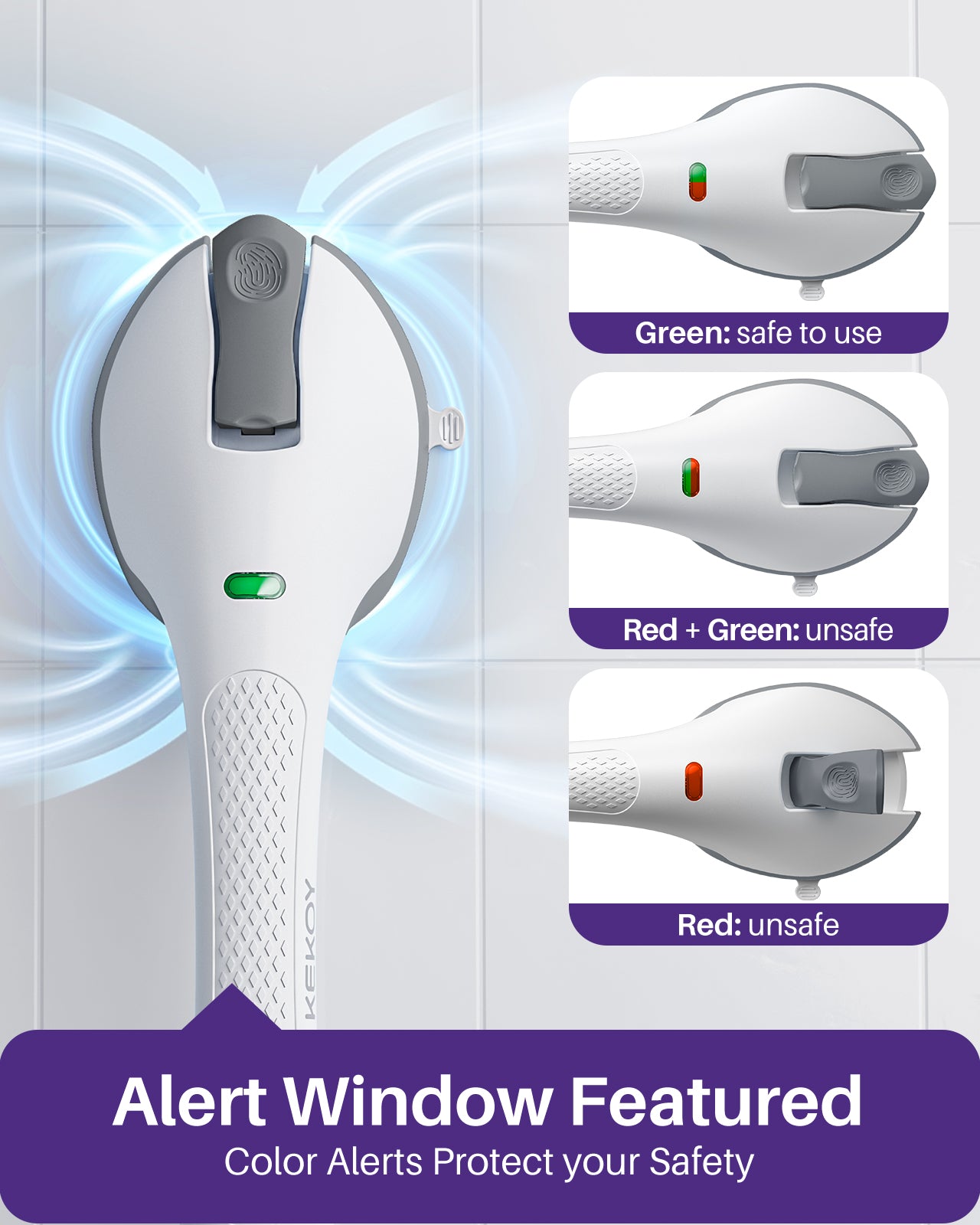 KEKOY 17.5" Shower Handles for Elderly with Safety Indicators, 2 Pack Grab Bars for Bathroom Stronger Suction Cup, Heavy Duty Shower Bars, Bathroom Safety Bars for Seniors, No Drilling