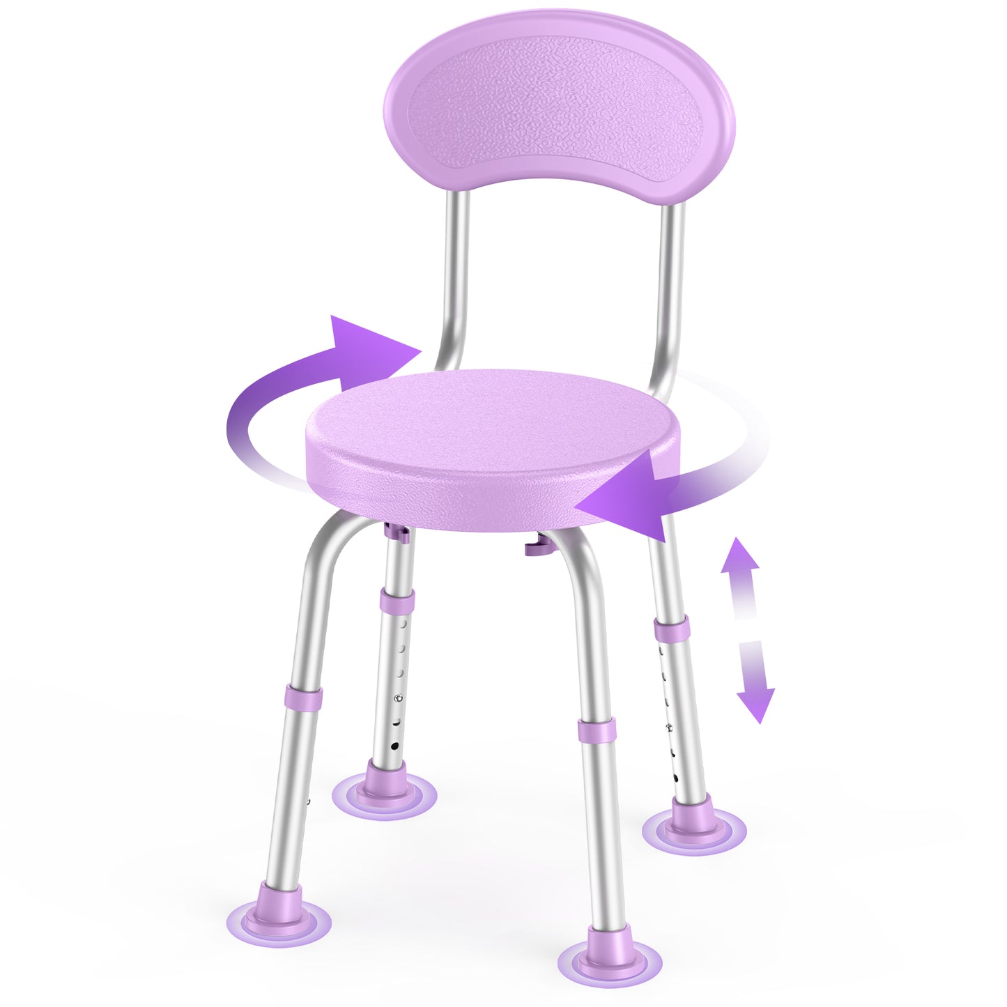 Kekoy Swivel Shower Chair, 360° Rotating Shower Seat with Backrest for Elderly and Disabled, Height Adjustable Tub Bench for Inside Shower Stool & Bath Tub Seat for Adults, Purple